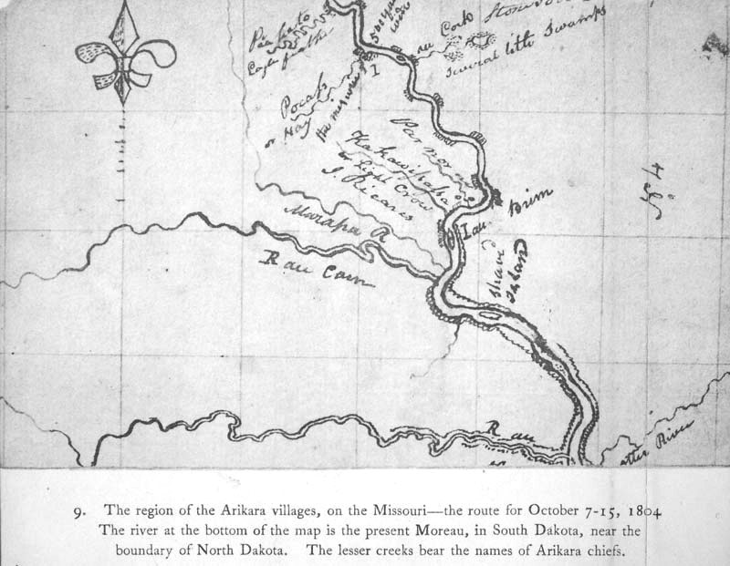 Map of the region of the Arikara villages on the Missouri